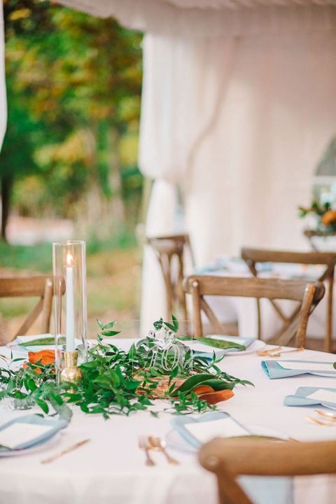 The Perfect Colors for a Fall Wedding are French Blue and Rust
