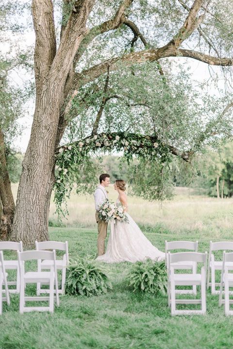 Oak Tree Wedding Ceremony Flower Arch for Intimate Outdoor Vows