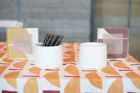 Retro Geometric Print for a Pandemic Safe Guest Book Signing Station