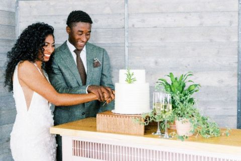 Terra Cotta and Modern Greenery Wedding Cake Table