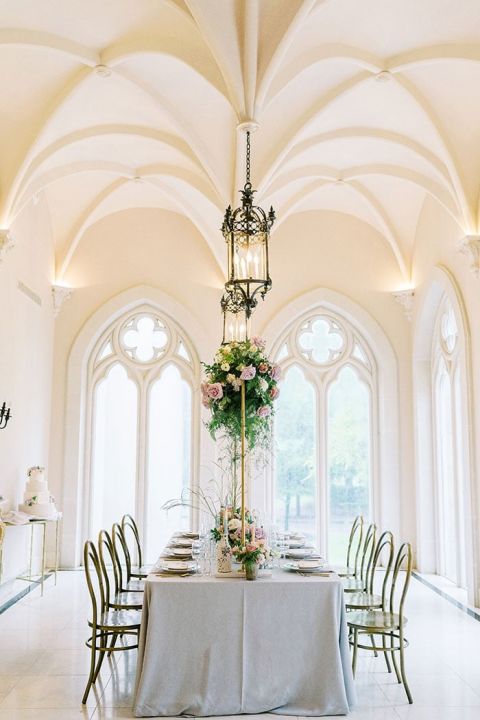 French Chateau Wedding Reception in Houston with Indoor Garden Centerpieces