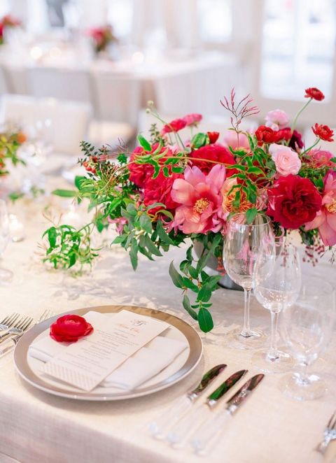 White and Silver Carneros Resort Wedding Reception with Playful Pink Flowers