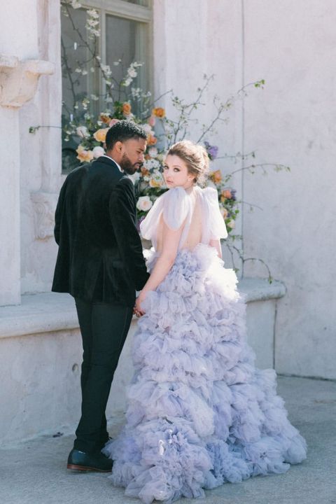 Purple and white wedding dress best sale