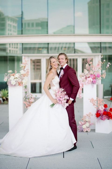 Blush and Burgundy Colors for a Luxe Rooftop Wedding in the City