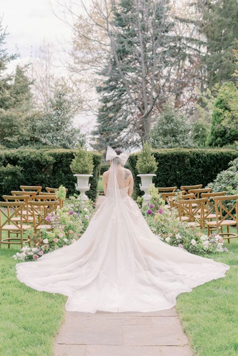 Tulle Bow Wedding Veil with a Lace Galia Lahav Dress