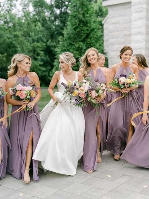 purple and yellow wedding bridesmaid dresses