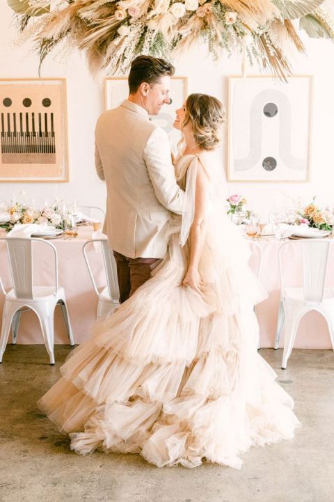 Dreamy Neutral Wedding with a Ruffled Tulle Ball Gown
