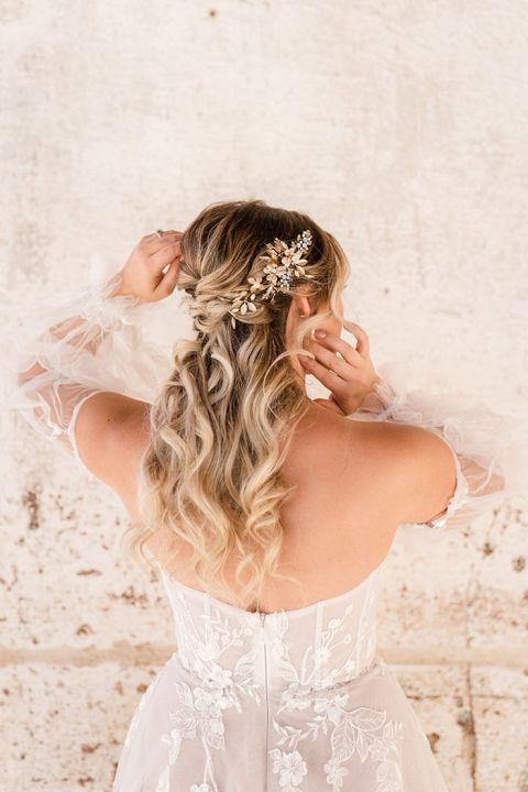 Half Up Bridal Hairstyle with Long Curls