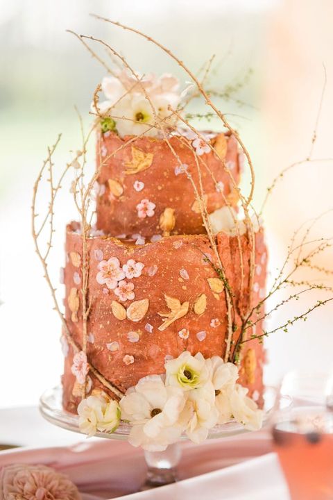 Spring Wedding Cake with Cherry Blossom Details