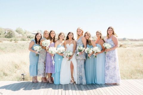 Shades of Blue Bridesmaid Dresses for a Nantucket Spring Wedding on the Coast
