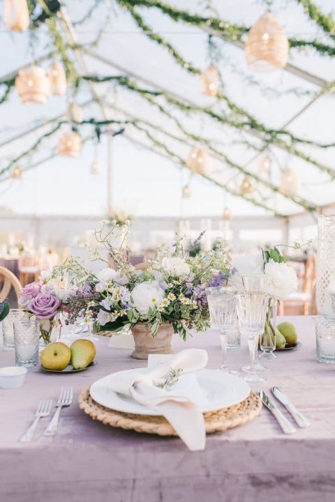 Provence Inspired Wedding Centerpieces with Purple and Yellow Details 