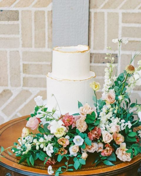 Simple Wedding Cake with Flower Arrangement